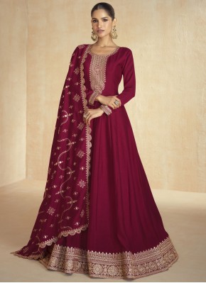 Maroon and Rani Color Readymade Gown