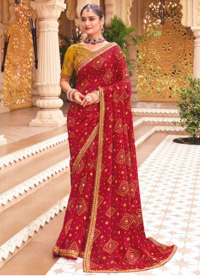 Maroon and Rani Georgette Contemporary Saree