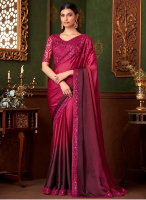 Maroon and Rani Sequins Party Designer Saree