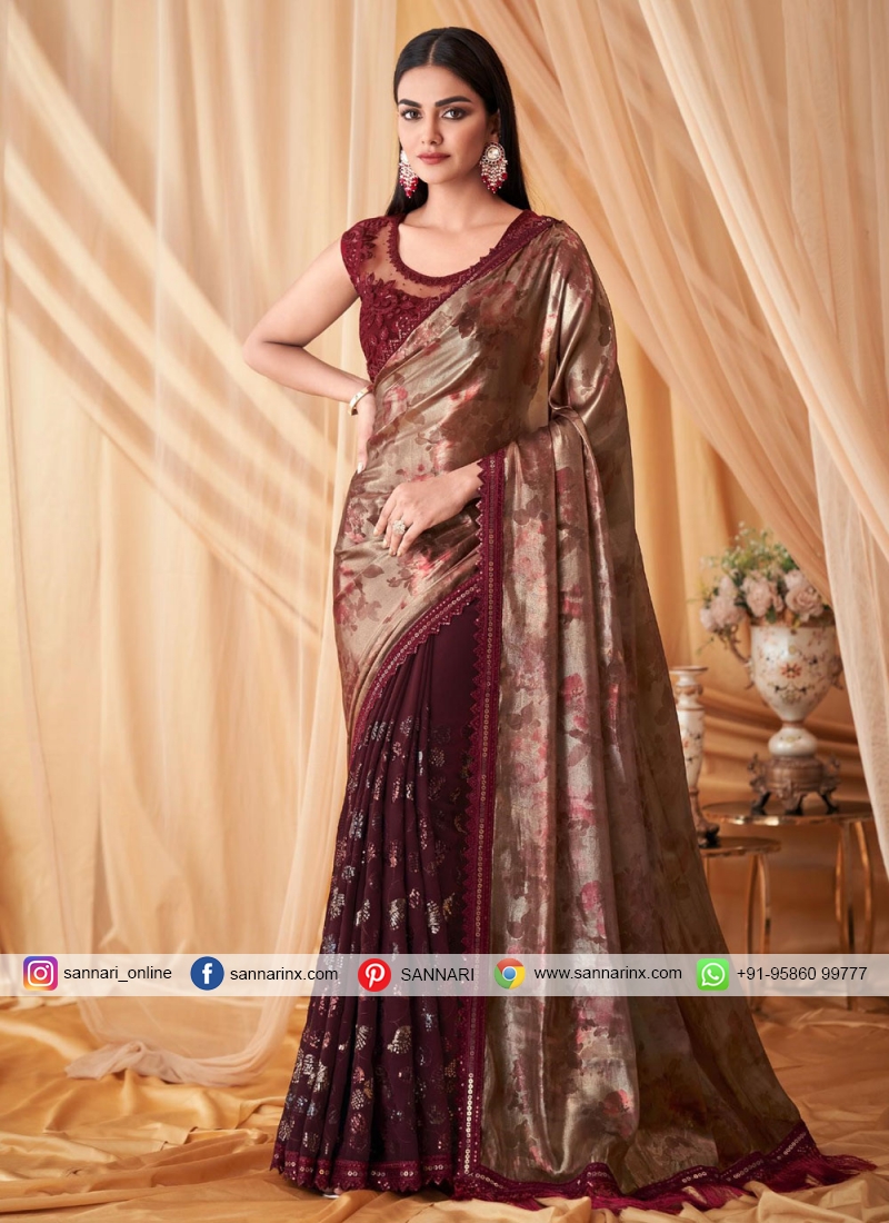 Buy Maroon Sarees for Women by Linza Online | Ajio.com