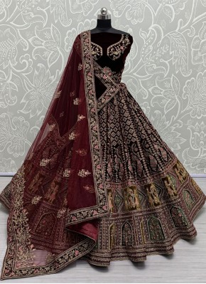 Maroon Fancy Velvet Lehenga Choli