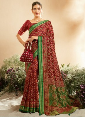 Maroon Printed Casual Designer Saree