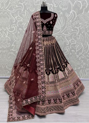 Maroon Zari Velvet Trendy Lehenga Choli