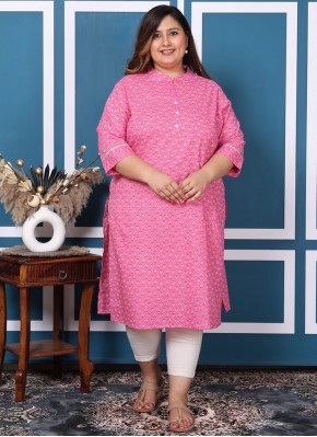 Marvelous Cotton Floral Print Rose Pink Designer Kurti