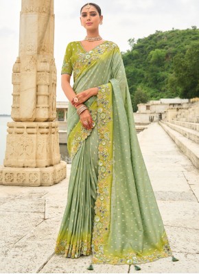 Marvelous Silk Green Embroidered Designer Saree