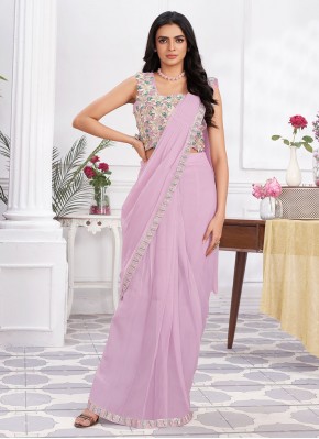 Mauve  Shimmer Georgette Embroidered Trendy Saree
