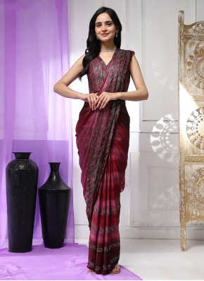 Mesmerizing Maroon Stone Work Satin Silk Classic Saree