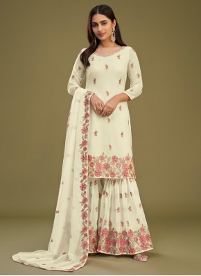 Mesmerizing Off White Embroidered Palazzo Salwar S