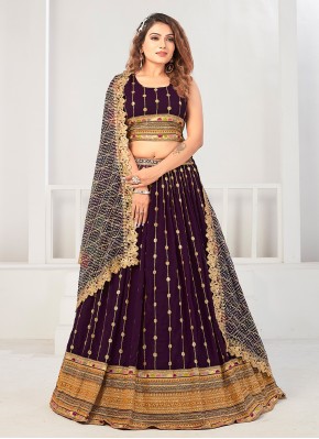 Mesmerizing Purple Embroidered Georgette Long Chol