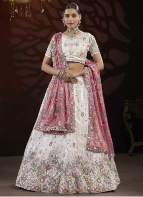 Mesmerizing Thread White Net Trendy Lehenga Choli