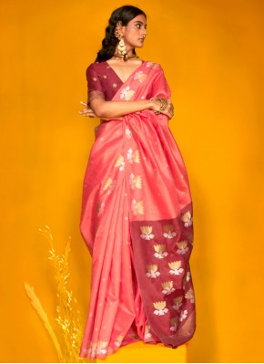 Mesmerizing Tussar Silk Weaving Pink Classic Saree