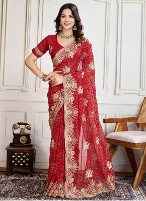 Miraculous Red Embroidered Classic Saree