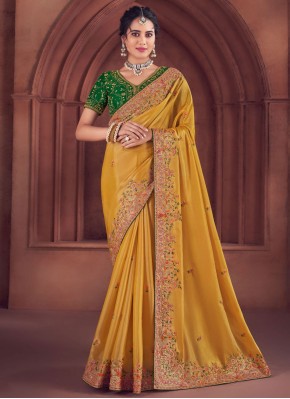 Miraculous Yellow Embroidered Traditional Saree