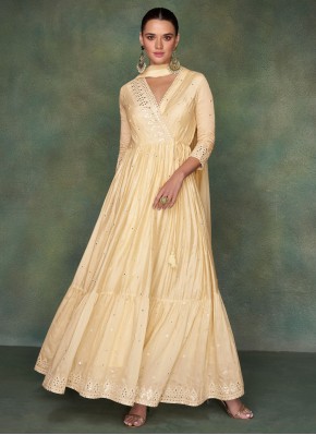 Mirror Pure Silk Designer Gown in Cream