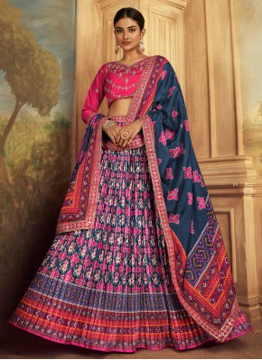 Mirror Silk Trendy Lehenga Choli in Navy Blue and Pink