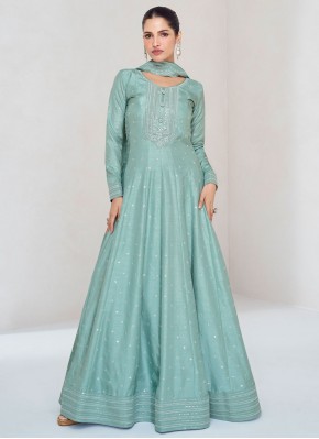 Modest Aqua Blue Readymade Gown