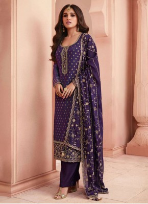 Modest Jacquard Silk Purple Embroidered Salwar Kameez