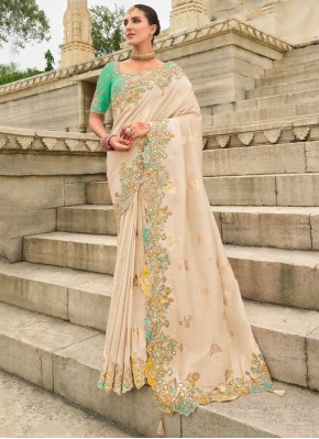 Modest Off White Traditional Saree