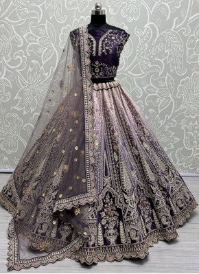 Modish Purple Zari Velvet Trendy Lehenga Choli