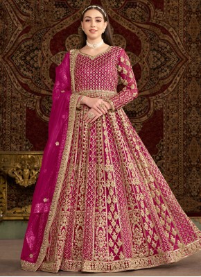 Monumental Net Magenta and Rani Sequins Floor Length Gown