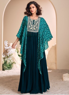 Morpeach  and Teal Party Chinon Readymade Gown