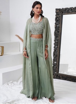 Moti Chinon Readymade Salwar Kameez in Green and Grey