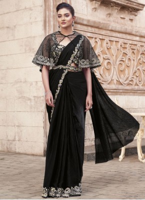 Moti Satin Silk Contemporary Saree in Black