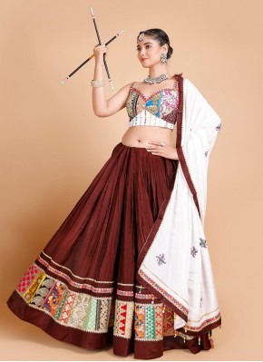 Multi Color Thread Work Cotton Sleeveless Chaniya Choli in