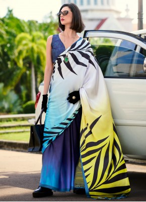 Multi Colour Abstract Print Pure Crepe Trendy Saree