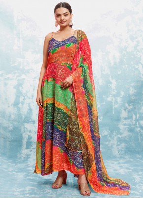 Multi Colour Printed Georgette Gown 