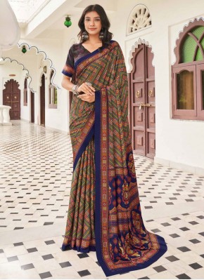 Multi Colour Printed Pure Crepe Designer Saree