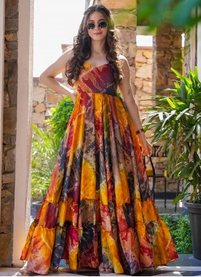 Multi Colour Rayon Digital Print Trendy Gown