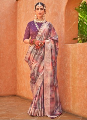 Multi Colour Silk Foil Print Designer Saree