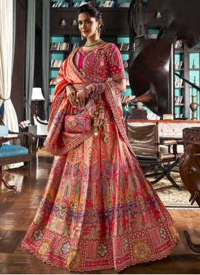 Multi Colour Thread Banarasi Silk Lehenga Choli