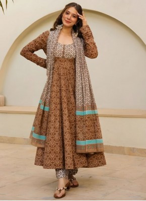 Muslin Brown Print Trendy Salwar Kameez