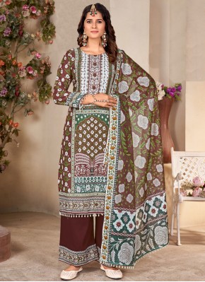 Muslin Embroidered Readymade Salwar Kameez in Multi Colour