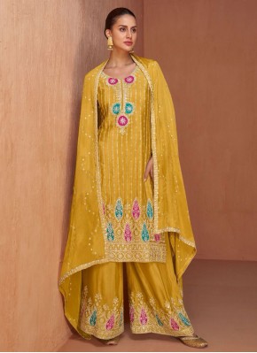 Mustard Chinon Sequins Trendy Salwar Kameez