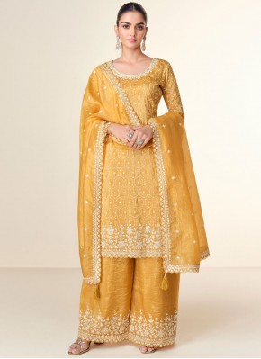 Mustard Chinon Thread Readymade Salwar Kameez