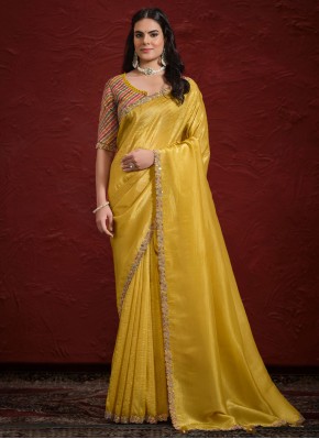 Mustard Crepe Silk Contemporary Saree