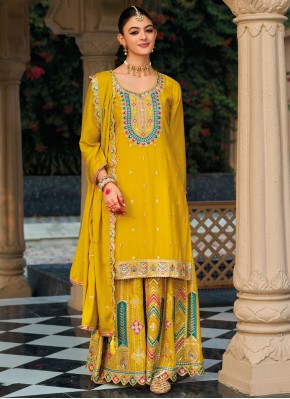 Mustard Party Chinon Designer Salwar Suit