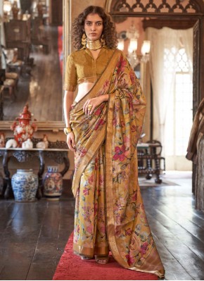 Mustard Party Silk Contemporary Saree