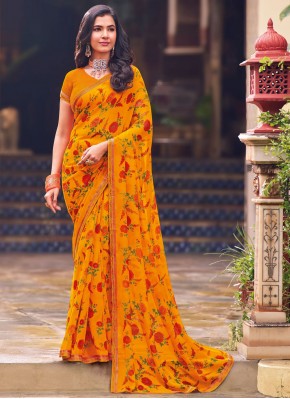 Mustard Print Georgette Classic Saree