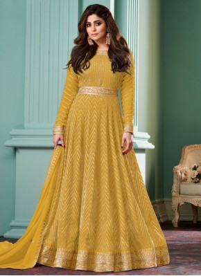 Mustard Sequins Party Readymade Trendy Gown 