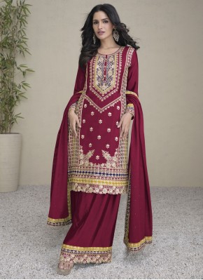 Mystic Chinon Maroon and Rani Readymade Salwar Kameez