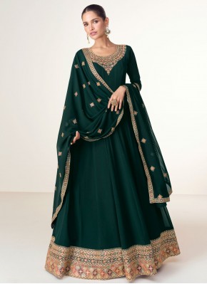 Mystic Zari Green and Teal Readymade Gown