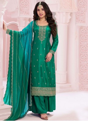 Mystic Zari Vichitra Silk Green Trendy Salwar Kame