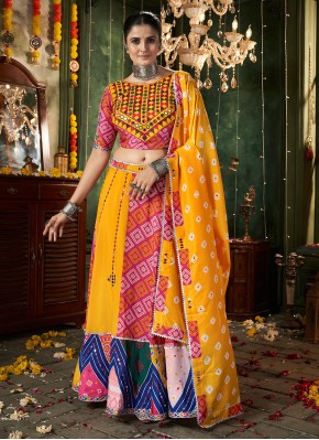 Mystical Maslin Cotton Yellow Mirror Designer Lehenga Choli