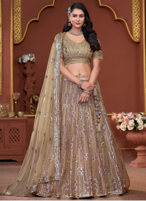 Mystical Net Brown Zari Lehenga Choli