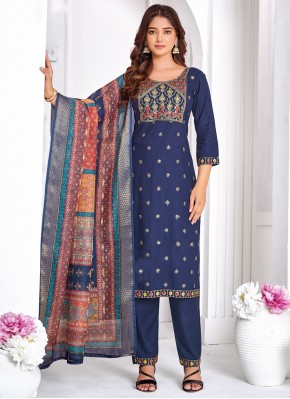 Navy Blue Casual Readymade Salwar Kameez