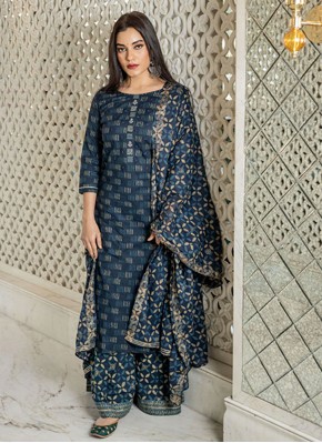 Navy Blue Ceremonial Cotton Designer Salwar Suit